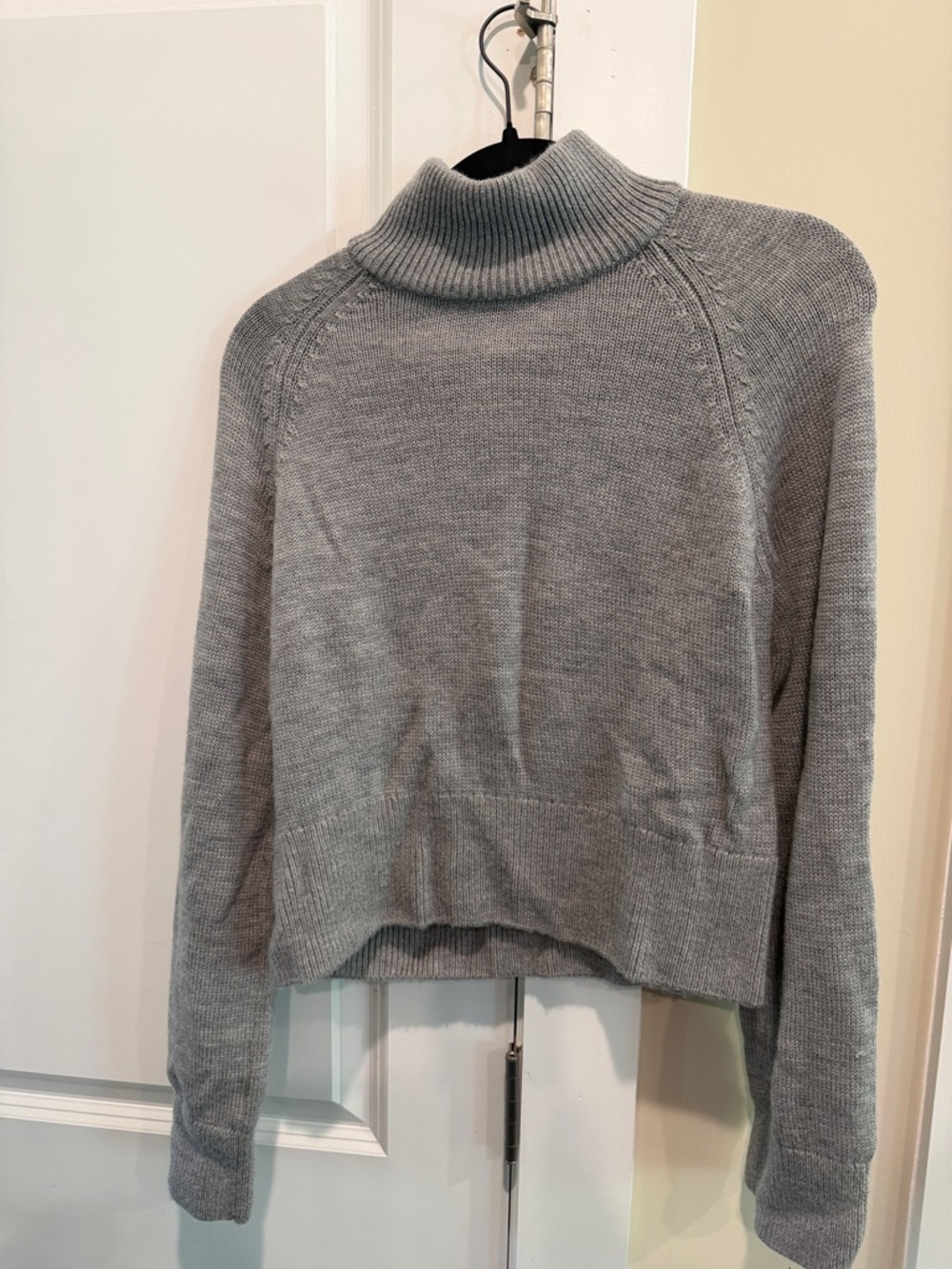 Quince Gray 100% Merino Wool Turtleneck Sweater XS Raglan Sleeve Pointelle‎